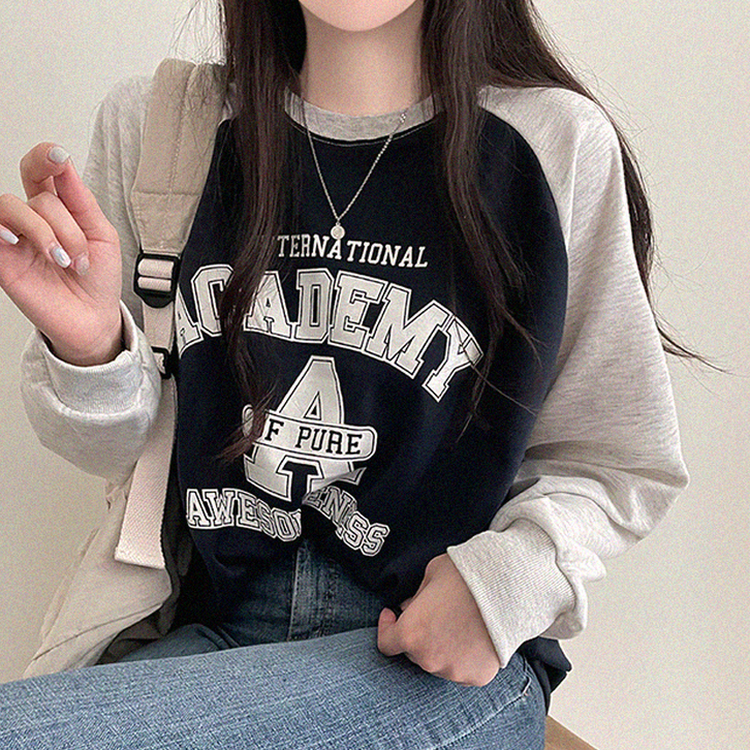 ラグランルーズフィットトレーナー NAVY