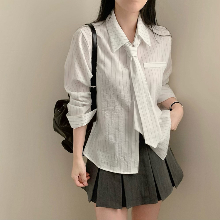 【タイ付き】ストライプシャツブラウス IVORY