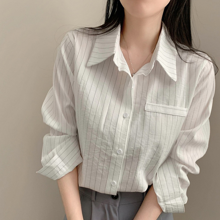【タイ付き】ストライプシャツブラウス IVORY