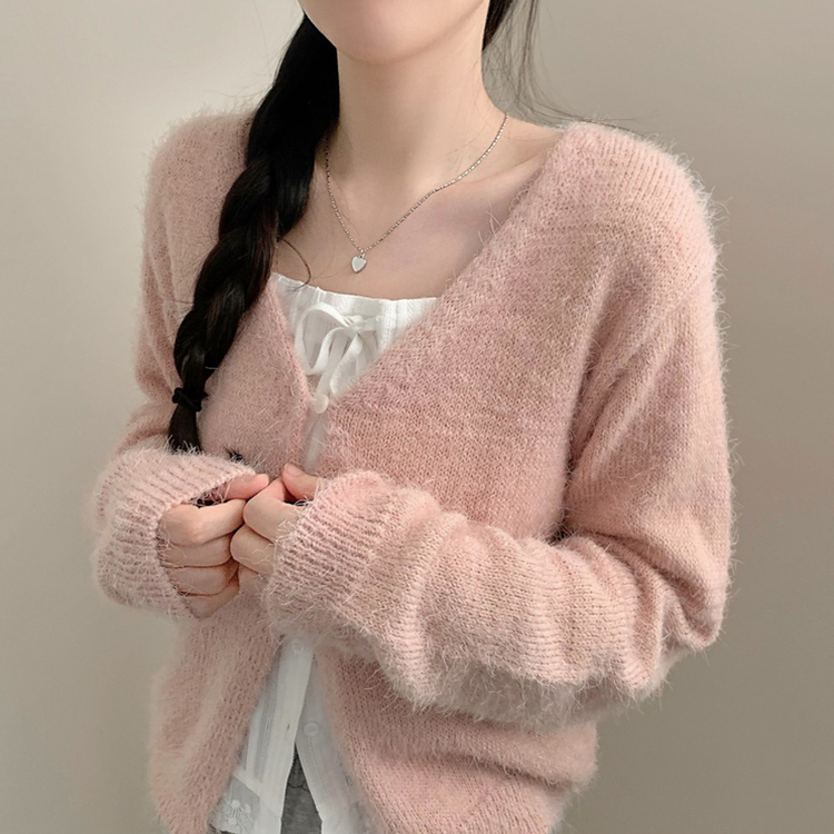 가디건 벚꽃 솔잎 긴팔 니트 가디건 봄옷 봄가디건 니트가디건 벚꽃룩 핑크