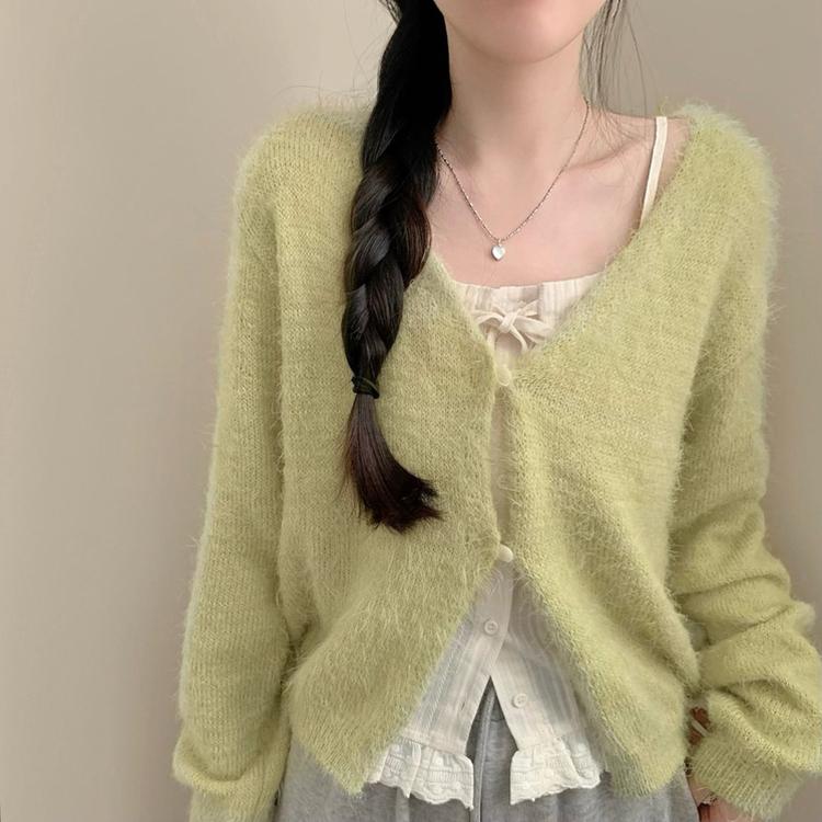 가디건 벚꽃 솔잎 긴팔 니트 가디건 봄옷 봄가디건 니트가디건 벚꽃룩 그린