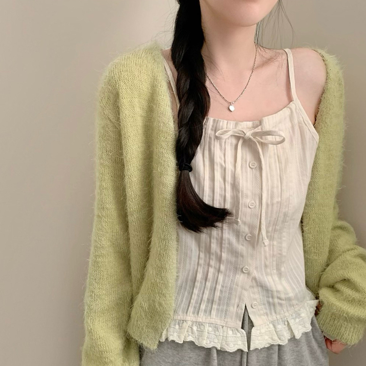 가디건 벚꽃 솔잎 긴팔 니트 가디건 봄옷 봄가디건 니트가디건 벚꽃룩 그린