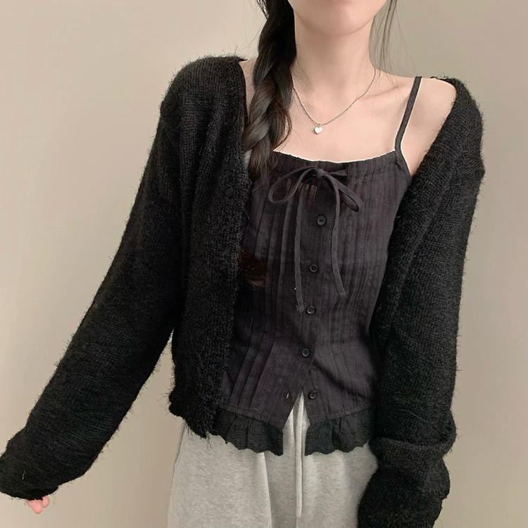 가디건 벚꽃 솔잎 긴팔 니트 가디건 봄옷 봄가디건 니트가디건 벚꽃룩 블랙