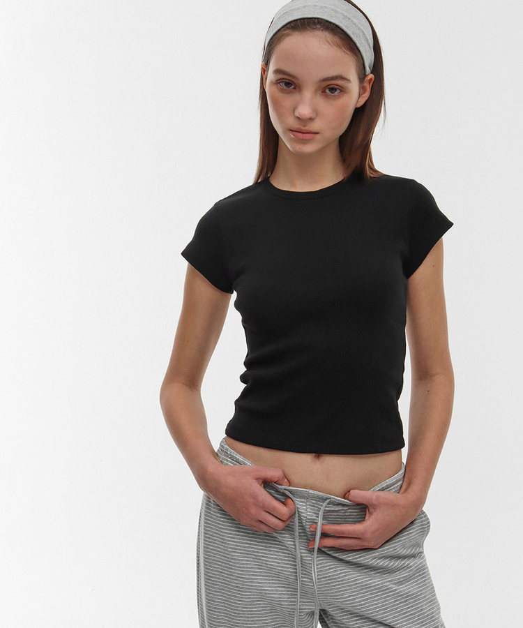 ショートスリーブラウンド半袖Tシャツ(5color) BLACK