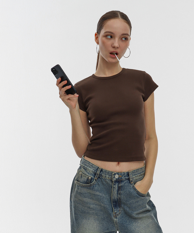 ショートスリーブラウンド半袖Tシャツ(5color) DARK BROWN