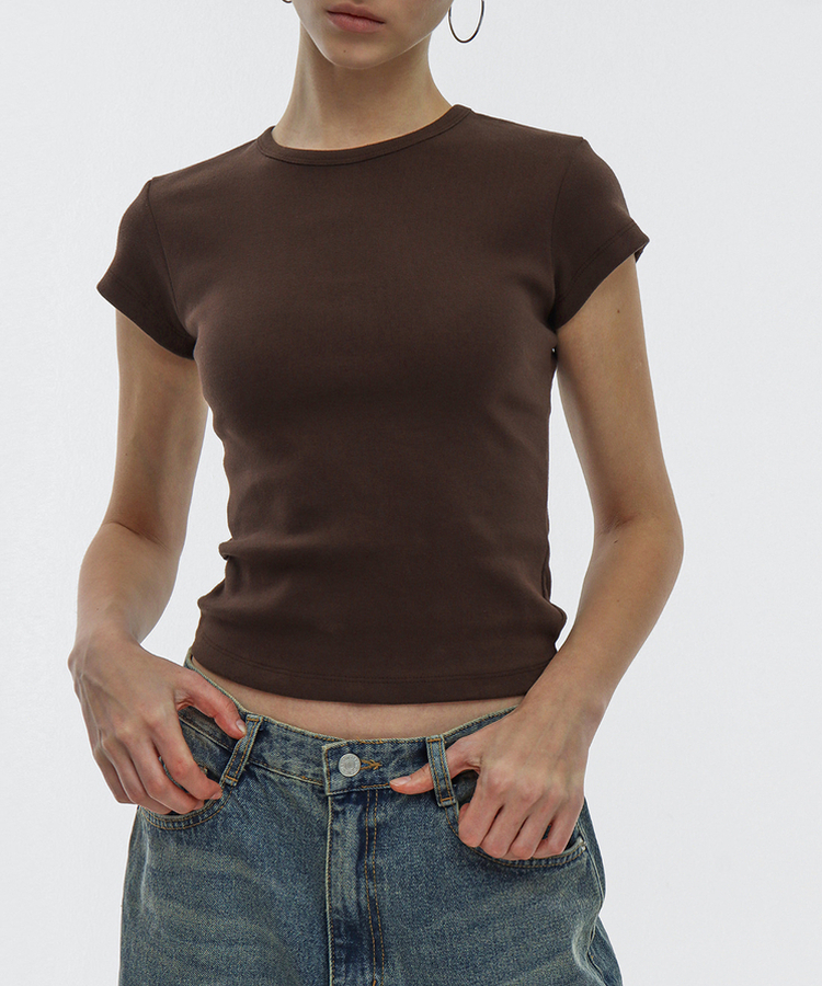 ショートスリーブラウンド半袖Tシャツ(5color) DARK BROWN