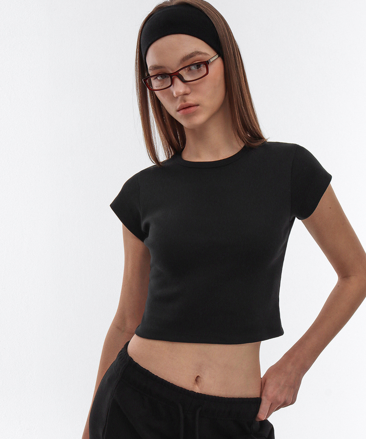 ショートスリーブラウンド半袖Tシャツ(5color) BLACK