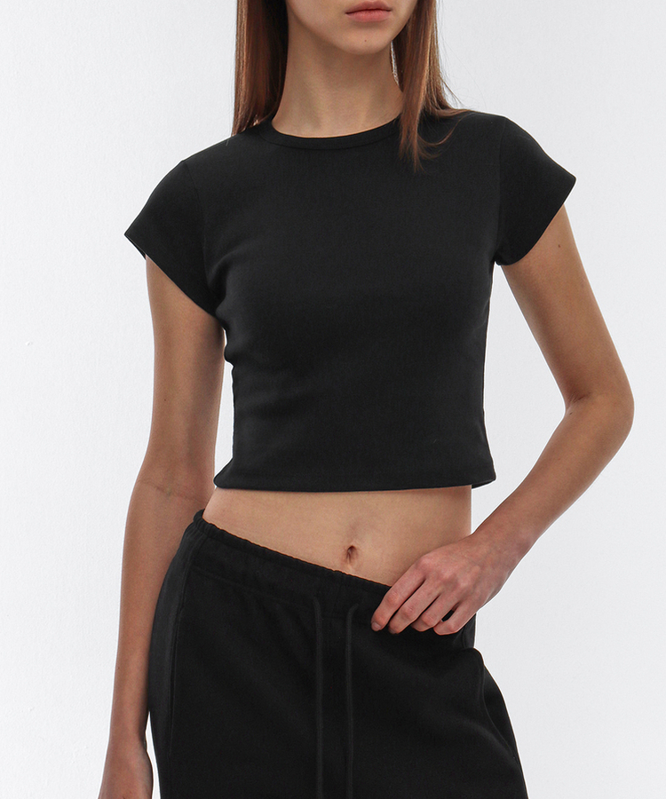 ショートスリーブラウンド半袖Tシャツ(5color) BLACK