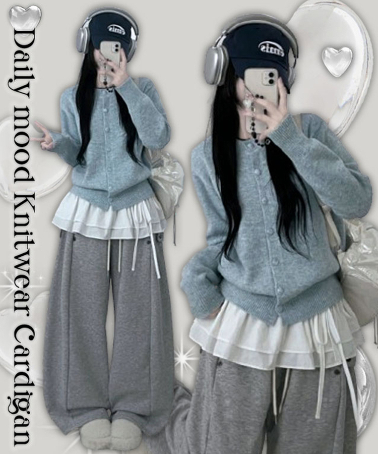 ボタンラウンドニットカーディガン(6color) GREY