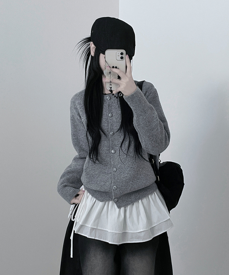 ボタンラウンドニットカーディガン(6color) GREY