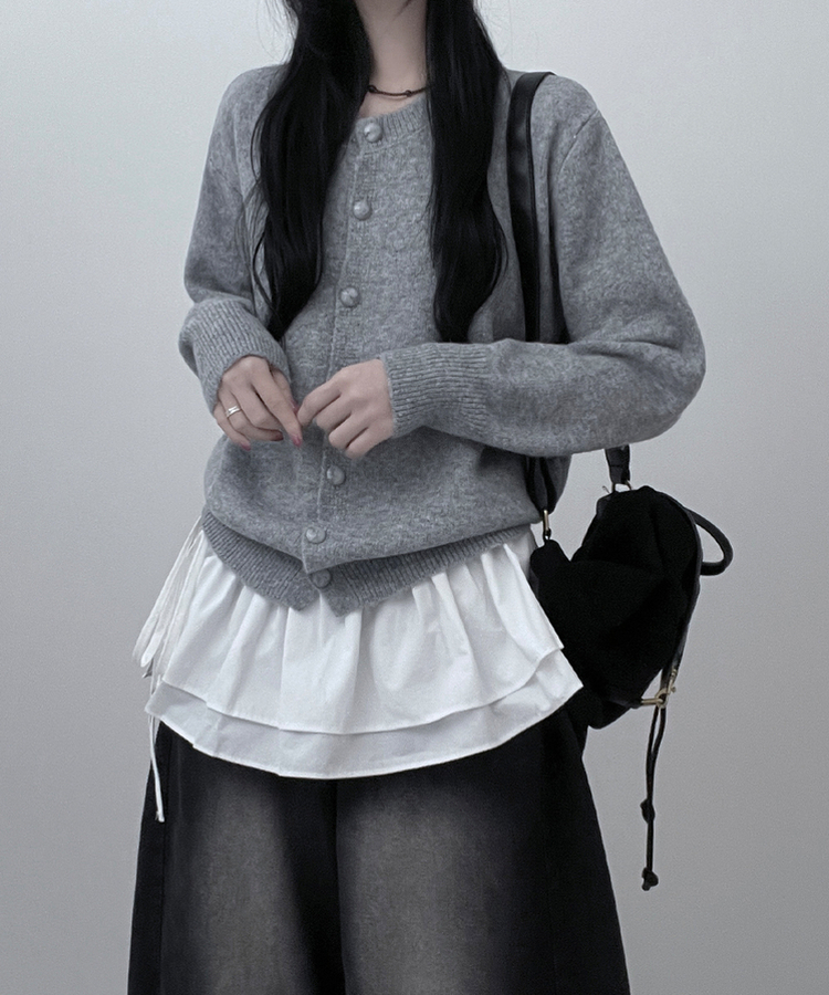 ボタンラウンドニットカーディガン(6color) GREY