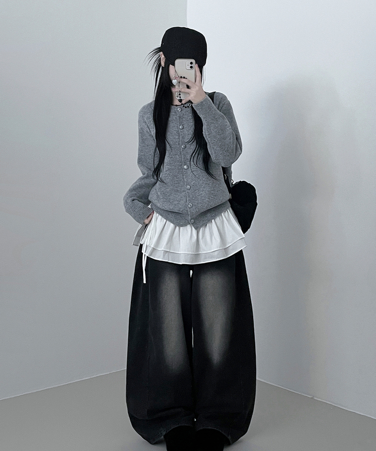 ボタンラウンドニットカーディガン(6color) GREY