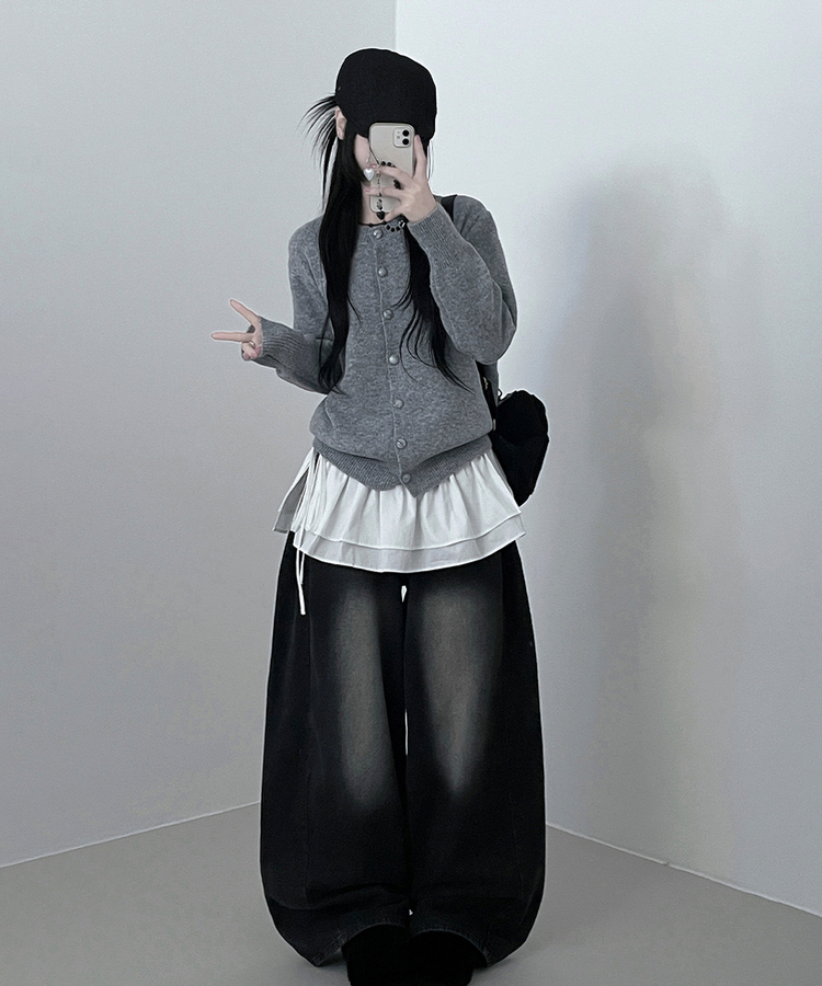 ボタンラウンドニットカーディガン(6color) GREY