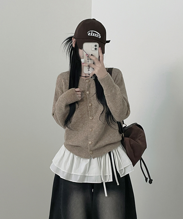 ボタンラウンドニットカーディガン(6color) BEIGE