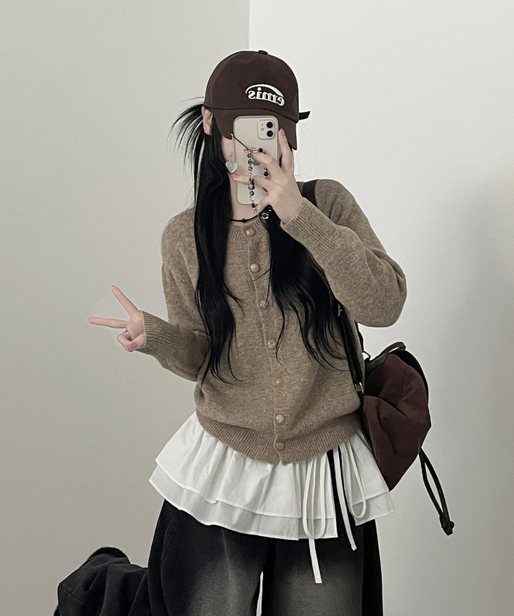 ボタンラウンドニットカーディガン(6color) BEIGE
