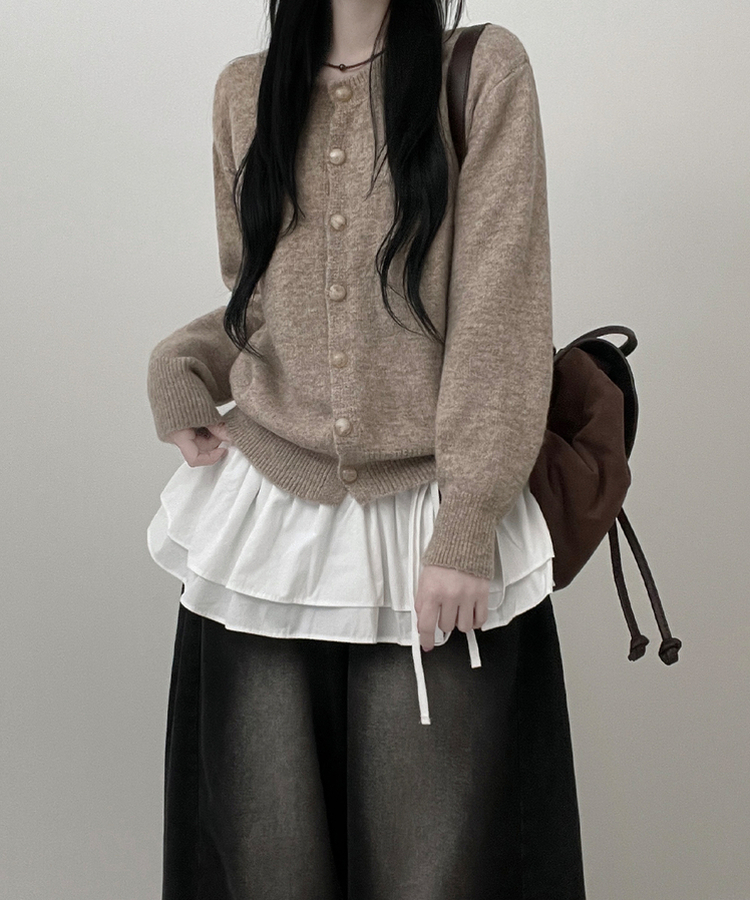 ボタンラウンドニットカーディガン(6color) BEIGE