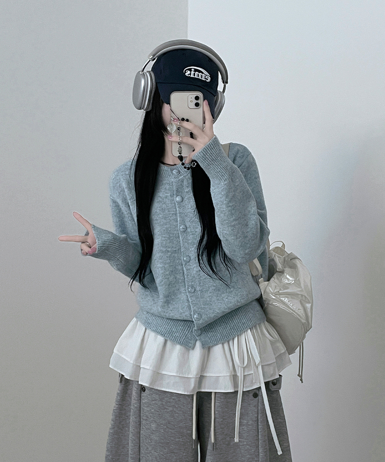 ボタンラウンドニットカーディガン(6color) SKY BLUE