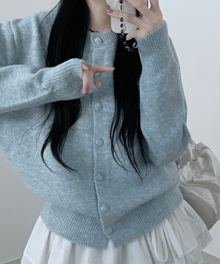 ボタンラウンドニットカーディガン(6color) SKY BLUE