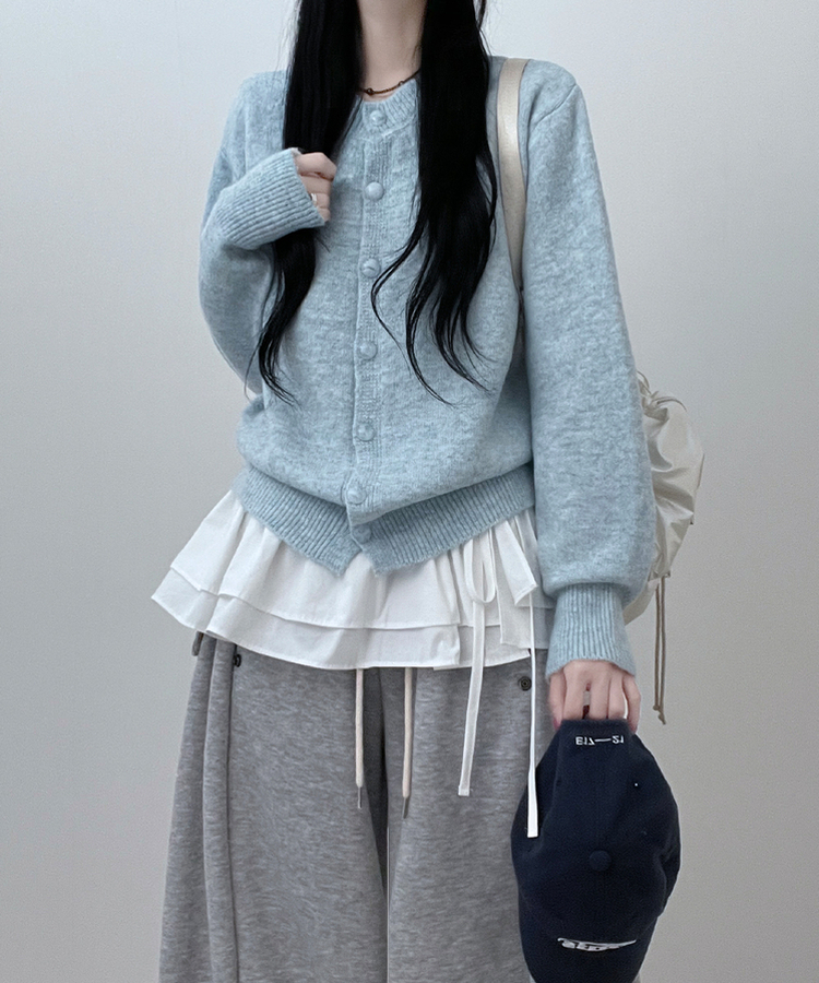 ボタンラウンドニットカーディガン(6color) SKY BLUE