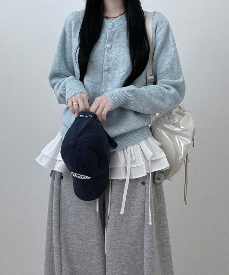 ボタンラウンドニットカーディガン(6color) SKY BLUE