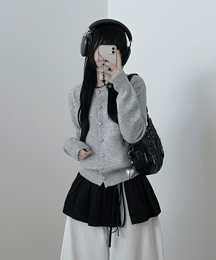 ボタンラウンドニットカーディガン(6color) LIGHT GRAY