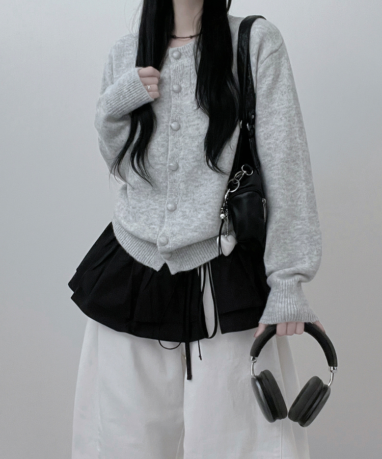 ボタンラウンドニットカーディガン(6color) LIGHT GRAY