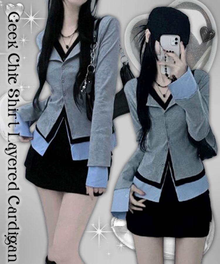 シャツレイヤードカーディガン GREY