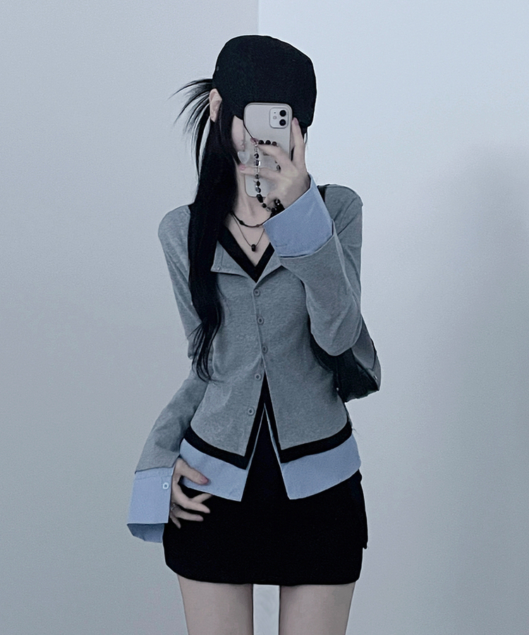 シャツレイヤードカーディガン GREY