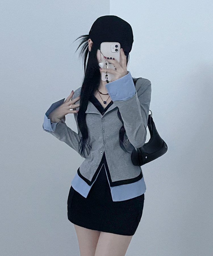 シャツレイヤードカーディガン GREY
