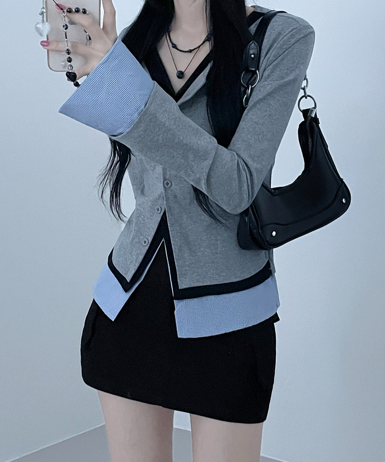 シャツレイヤードカーディガン GREY