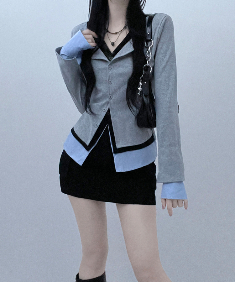 シャツレイヤードカーディガン GREY