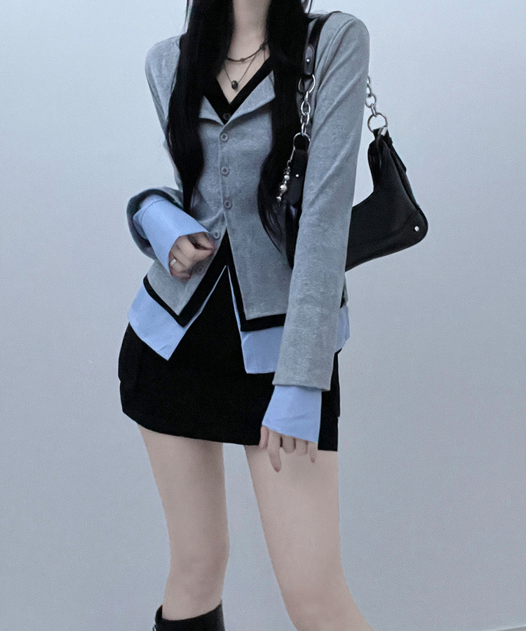 シャツレイヤードカーディガン GREY