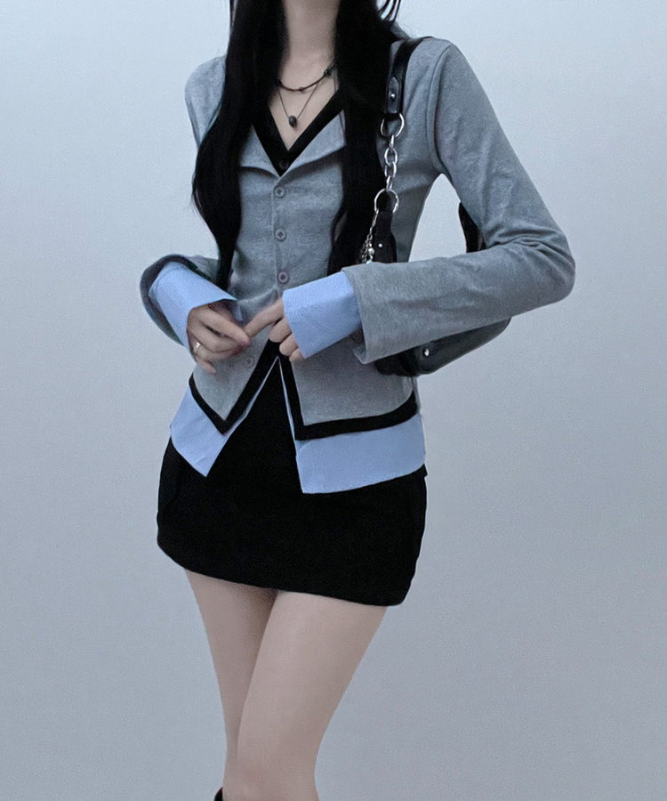 シャツレイヤードカーディガン GREY