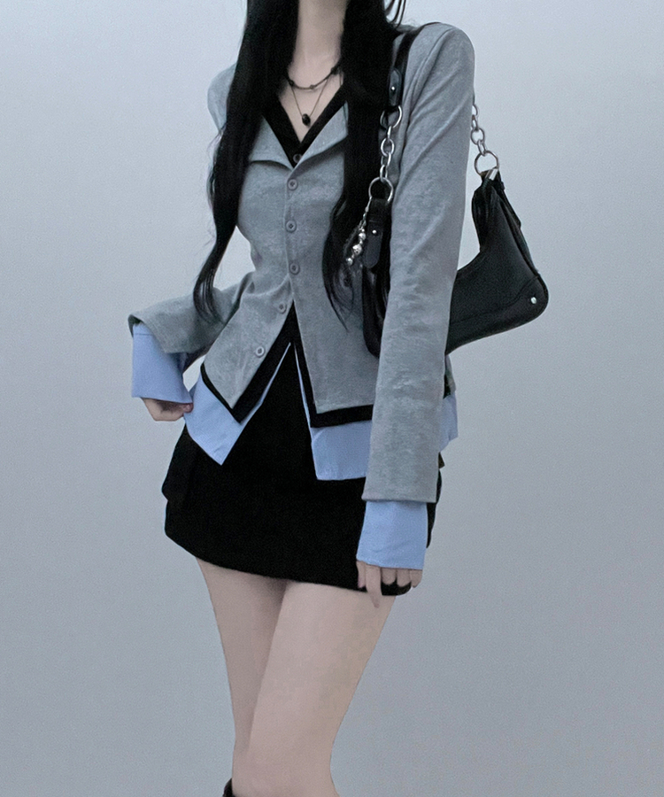 シャツレイヤードカーディガン GREY
