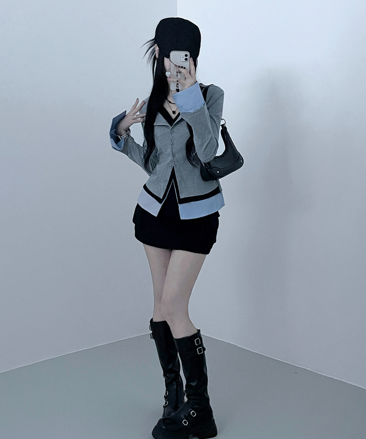 シャツレイヤードカーディガン GREY