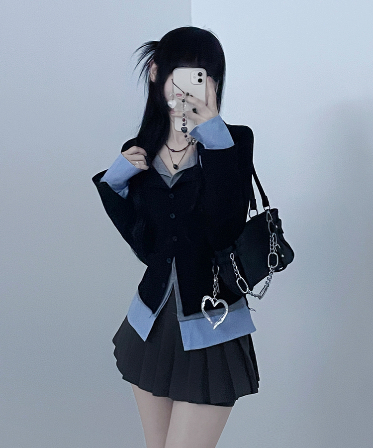 シャツレイヤードカーディガン BLACK