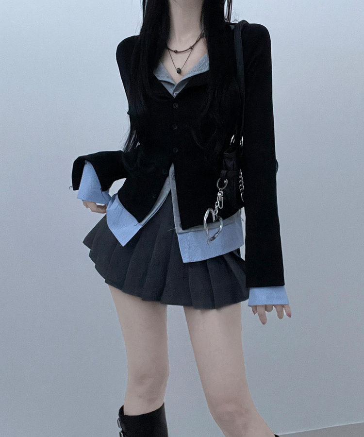 シャツレイヤードカーディガン BLACK