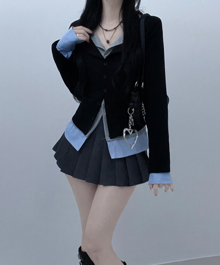 シャツレイヤードカーディガン BLACK