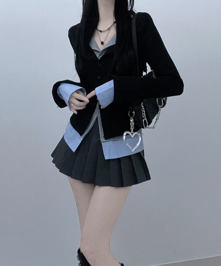 シャツレイヤードカーディガン BLACK