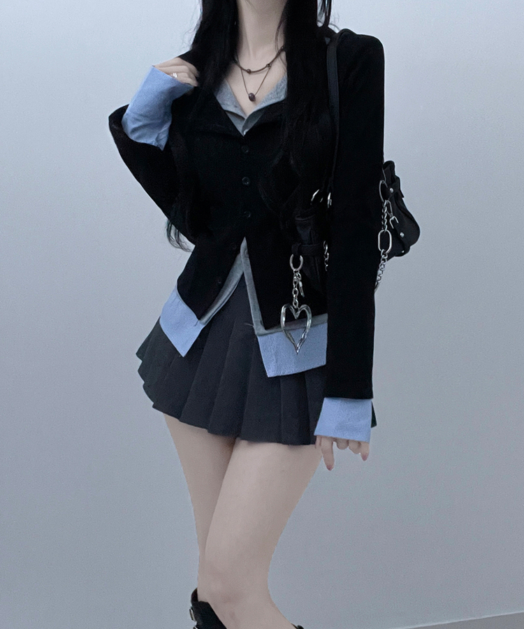 シャツレイヤードカーディガン BLACK