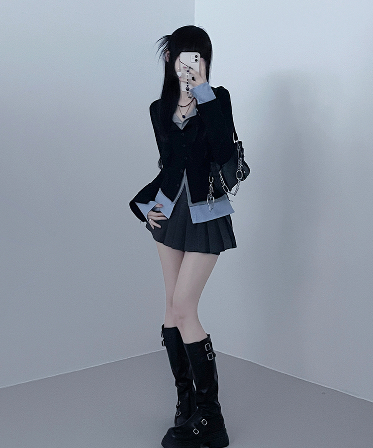 シャツレイヤードカーディガン BLACK