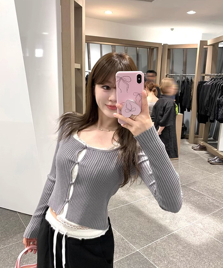 レースダブルトップカーディガン GREY