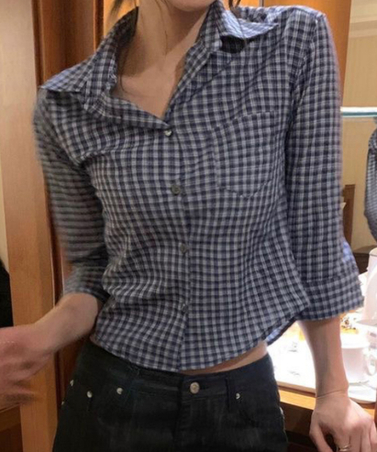 チェックショートレトロシャツ NAVY