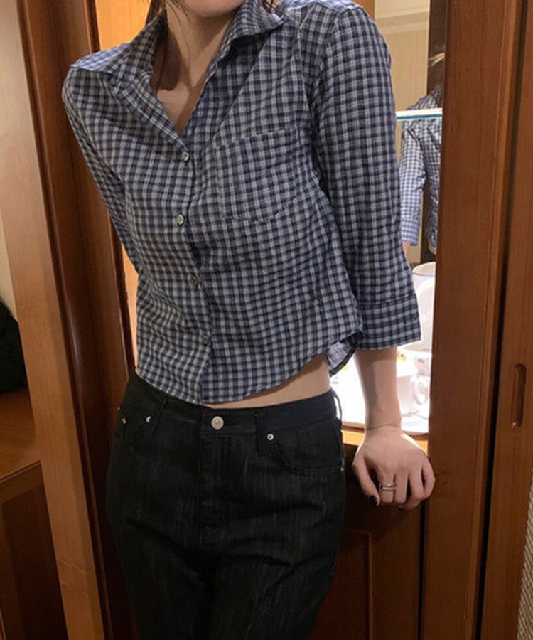チェックショートレトロシャツ NAVY
