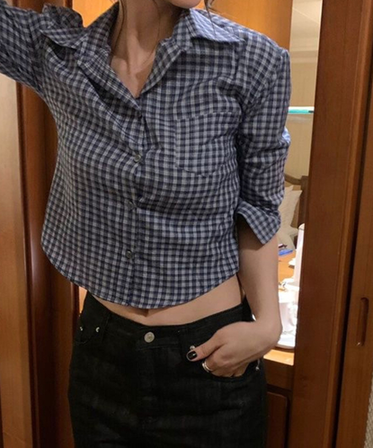 チェックショートレトロシャツ NAVY