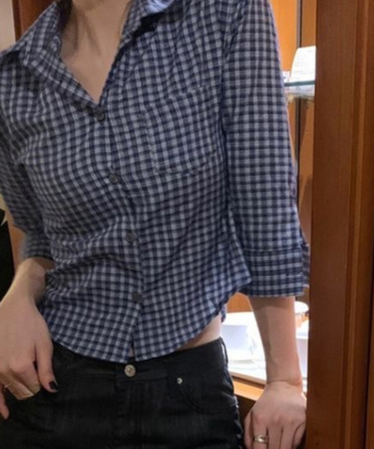 チェックショートレトロシャツ NAVY