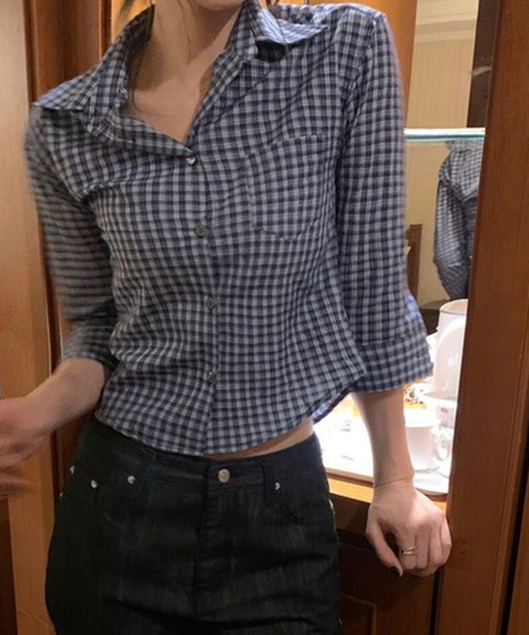 チェックショートレトロシャツ NAVY