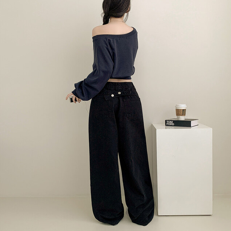 クロップアンバランスオフショルダートレーナー NAVY