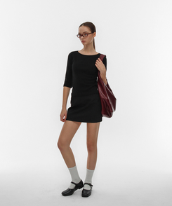 ボートネックTシャツ BLACK