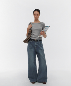 ボートネックTシャツ MELANGE GRAY